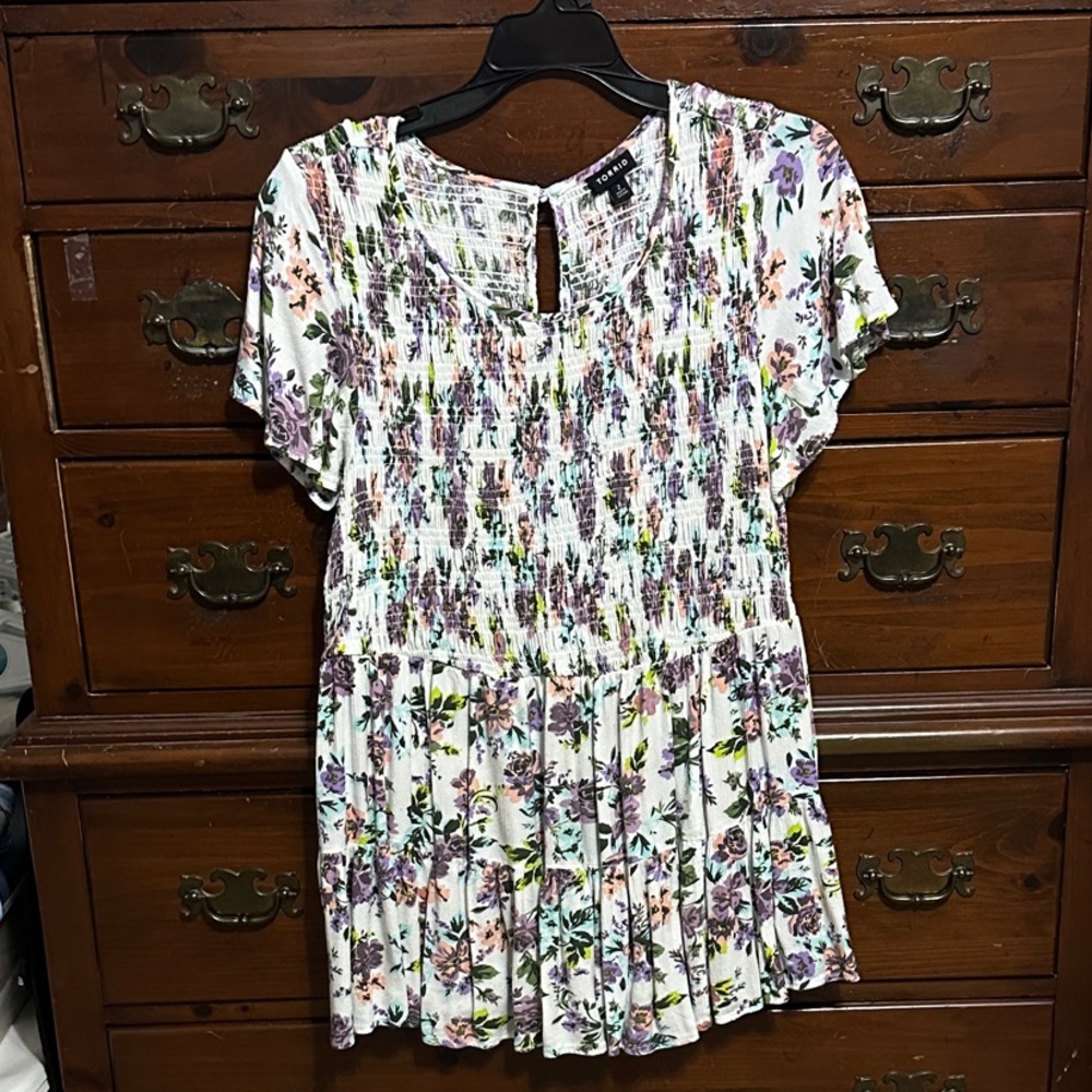 Torrid Babydoll Crinkle Gauze Smocked Top